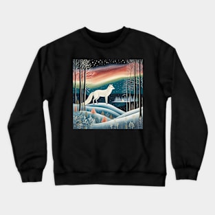 Arctic Fox under the Northern Lights Crewneck Sweatshirt